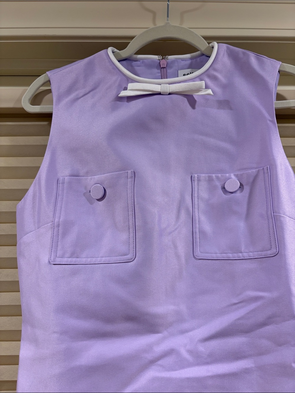 NWOT Self-Portrait Lavender Bow-Trim Sleeveless Mini Dress, Size US 4/6 - Picture 6 of 16